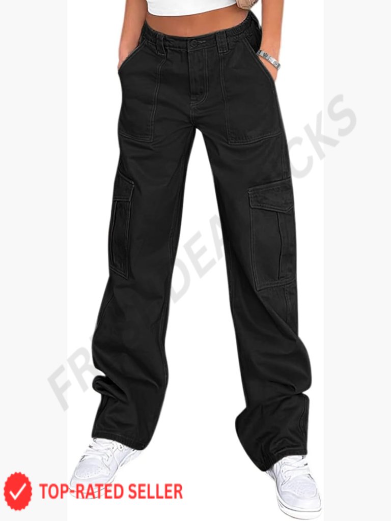 High Waisted Cargo Pants Baggy Wide Leg Stretchy Y2k Streetwear Casual